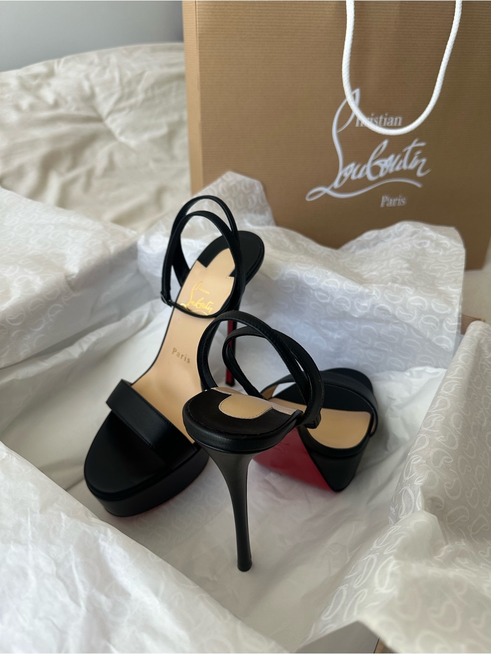 NWT Christian Louboutin Black Loubi Queen Alta 150 Nappa Leather Platform 39